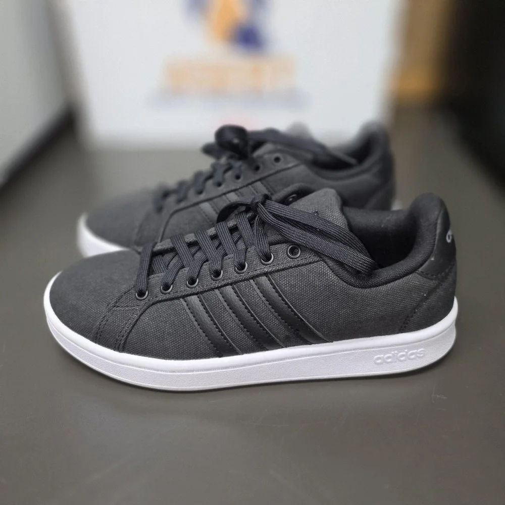 Adidas Cloudfoam Shoes Mens Size 7 Black Low Top Canvas Comfort Sneakers EH0632